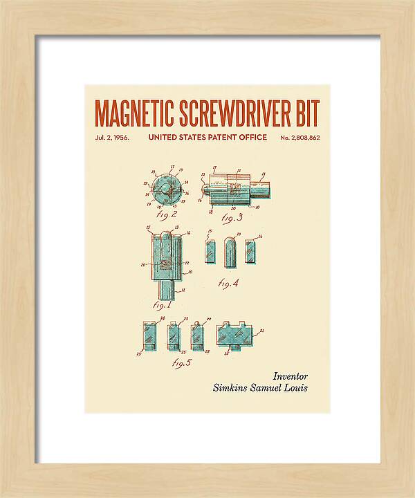 Magnetic Screwdriver Bit Retro Patent Us2808862a