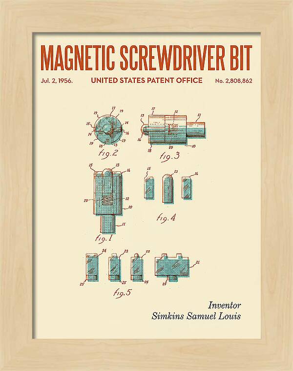 Magnetic Screwdriver Bit Retro Patent Us2808862a