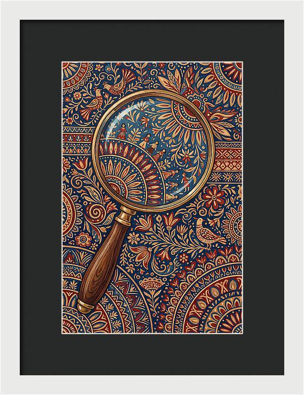Magnifying Glass Over Folk Patterns