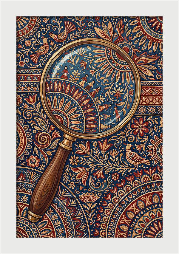 Magnifying Glass Over Folk Patterns
