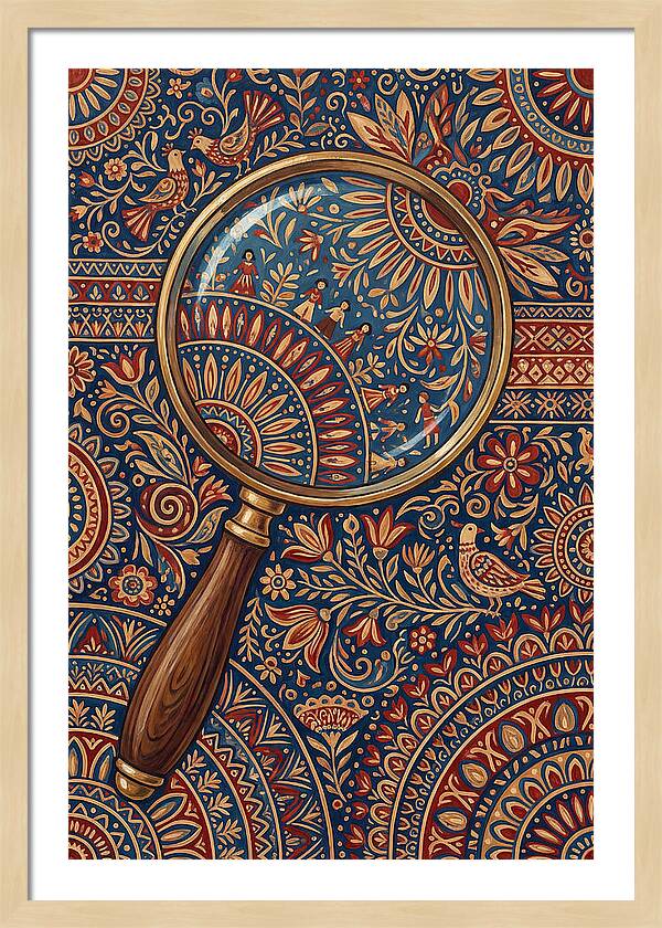 Magnifying Glass Over Folk Patterns