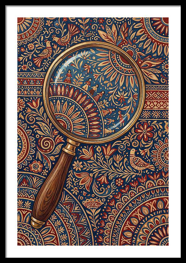 Magnifying Glass Over Folk Patterns