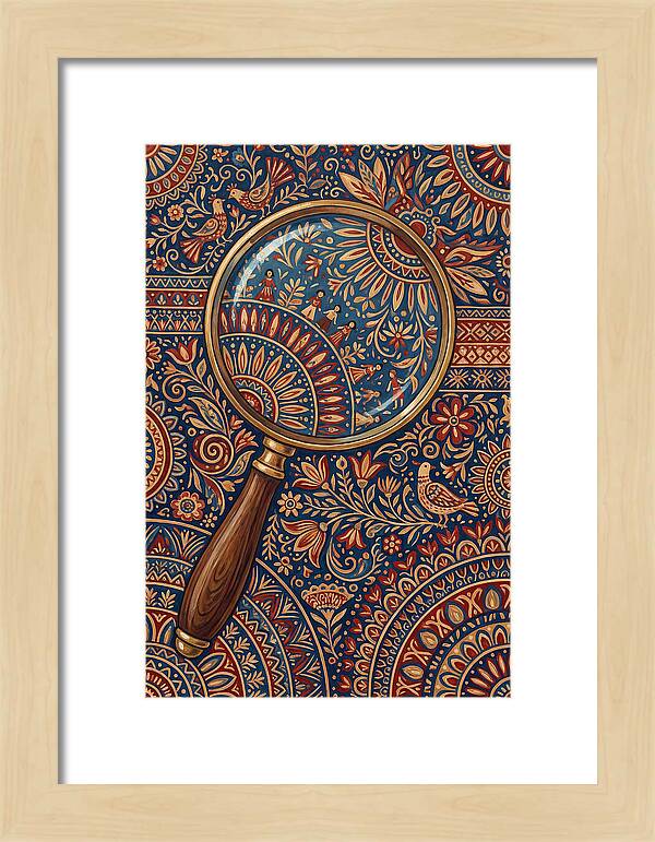 Magnifying Glass Over Folk Patterns