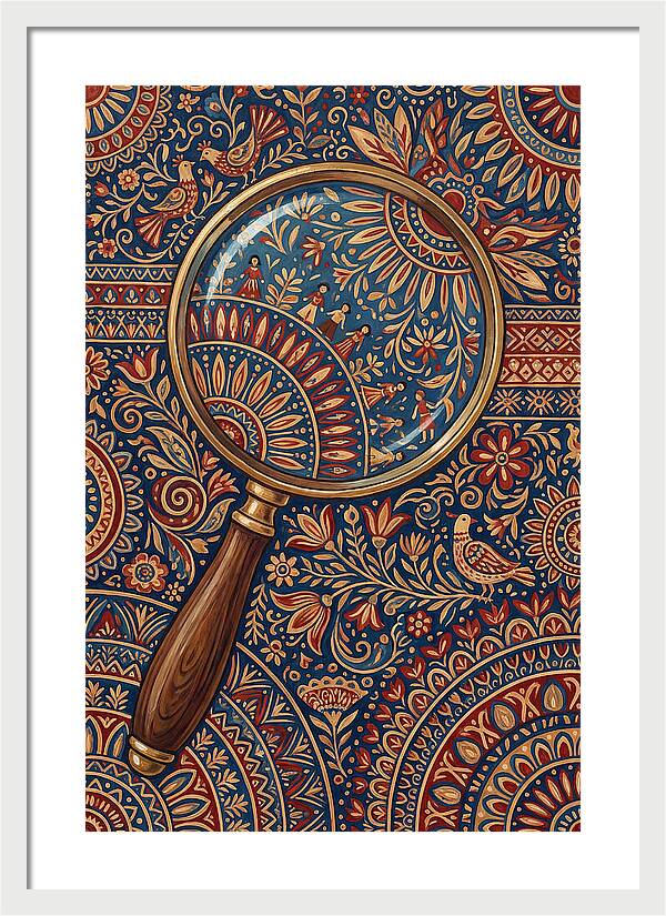 Magnifying Glass Over Folk Patterns