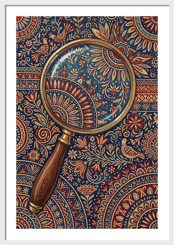 Magnifying Glass Over Folk Patterns