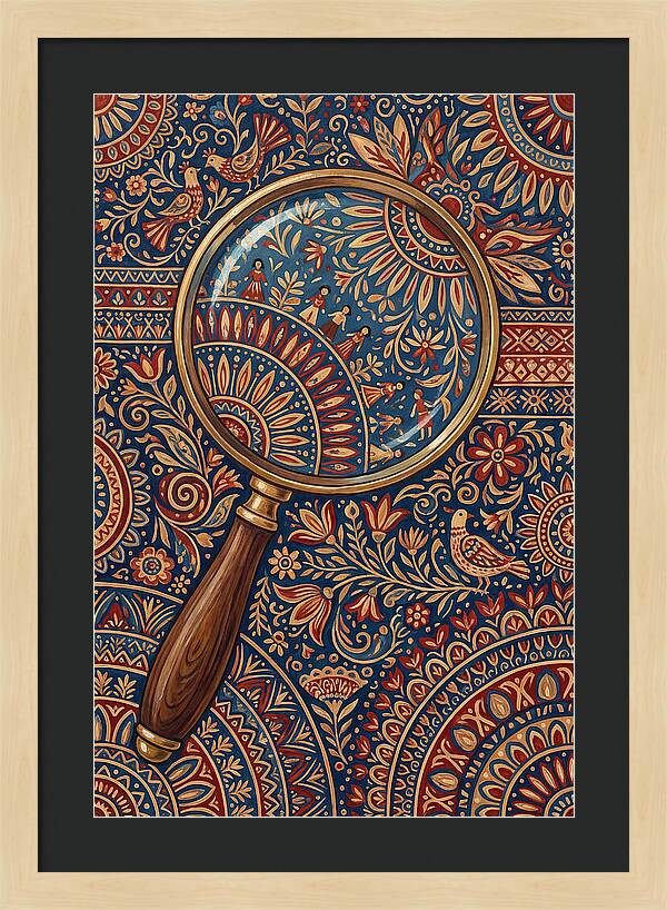 Magnifying Glass Over Folk Patterns