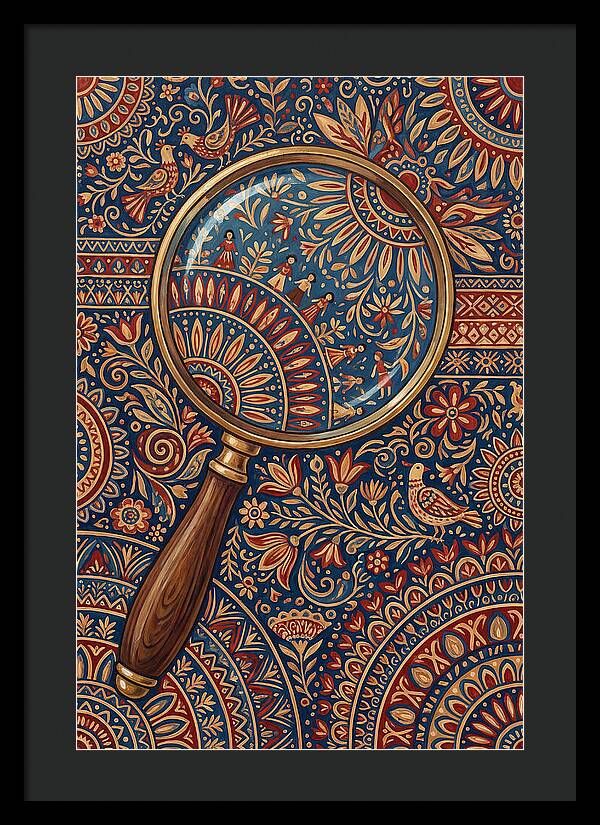 Magnifying Glass Over Folk Patterns