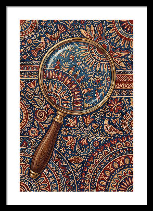 Magnifying Glass Over Folk Patterns