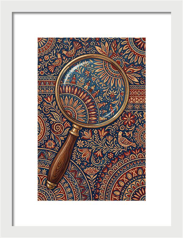 Magnifying Glass Over Folk Patterns