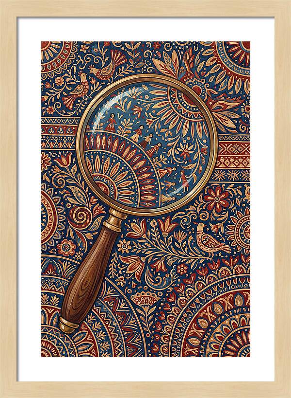 Magnifying Glass Over Folk Patterns