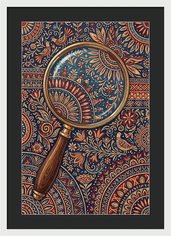 Magnifying Glass Over Folk Patterns
