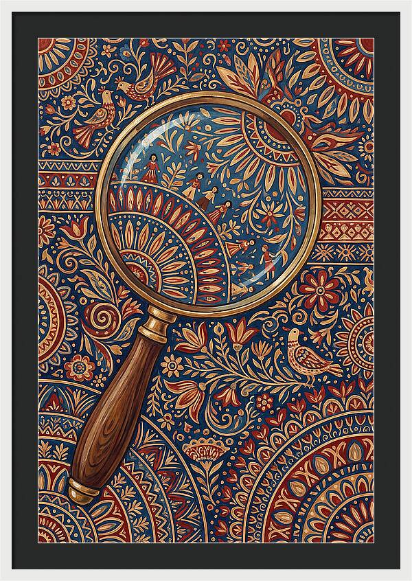 Magnifying Glass Over Folk Patterns