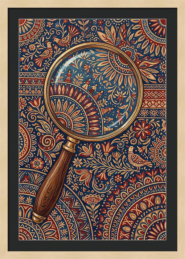 Magnifying Glass Over Folk Patterns