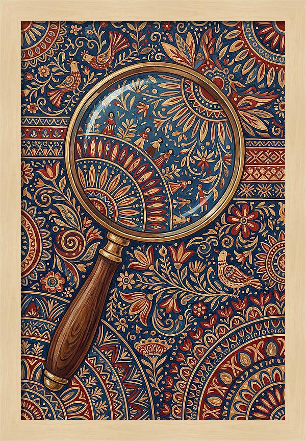 Magnifying Glass Over Folk Patterns