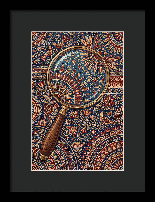 Magnifying Glass Over Folk Patterns