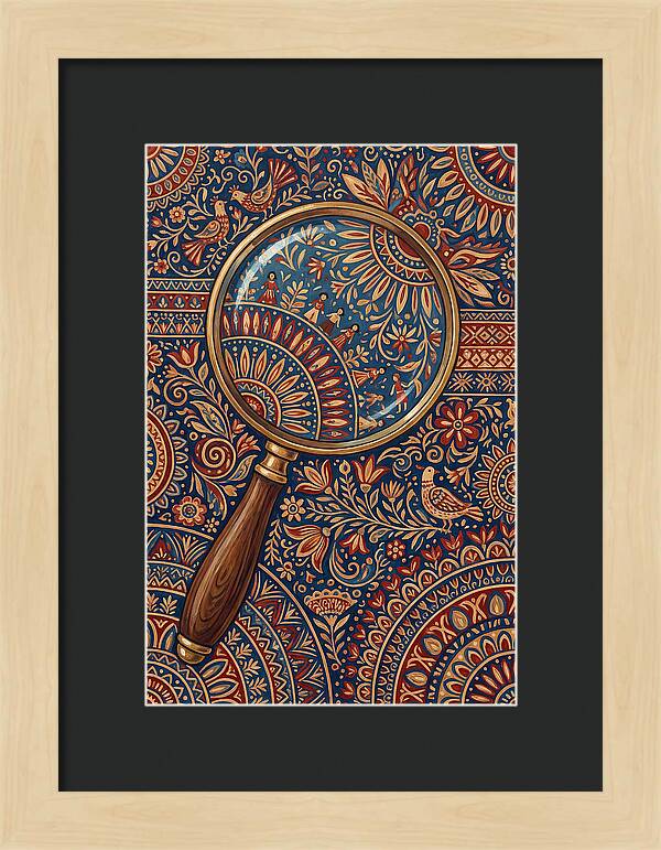 Magnifying Glass Over Folk Patterns