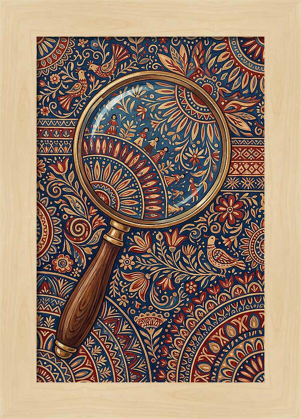 Magnifying Glass Over Folk Patterns