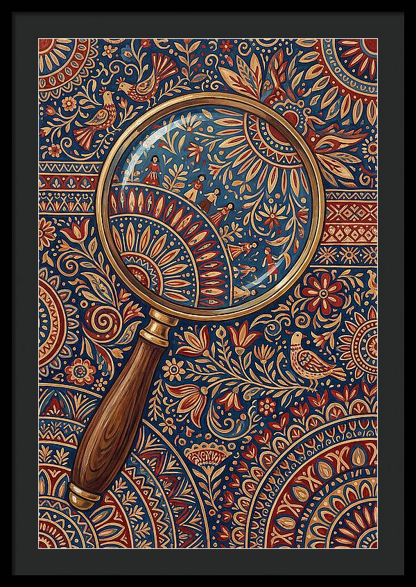 Magnifying Glass Over Folk Patterns