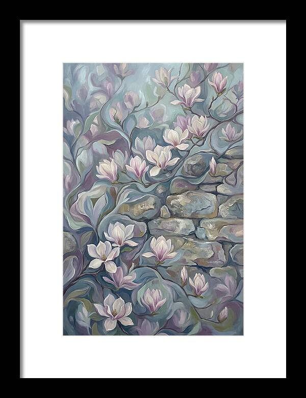 Magnolia Blossoms Against Stone
