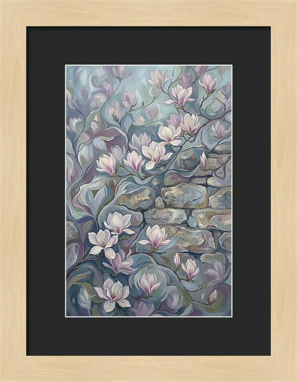 Magnolia Blossoms Against Stone