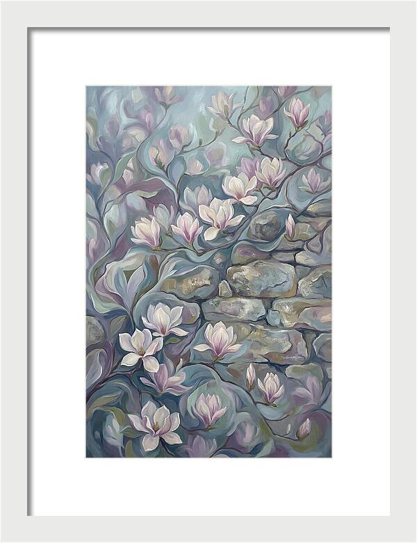 Magnolia Blossoms Against Stone