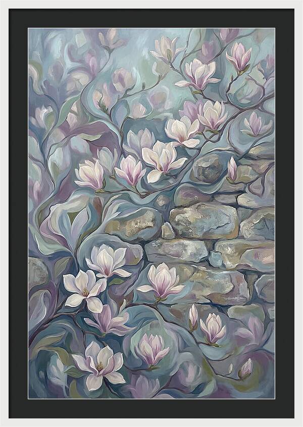 Magnolia Blossoms Against Stone