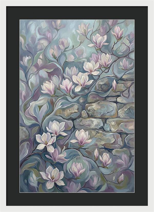 Magnolia Blossoms Against Stone