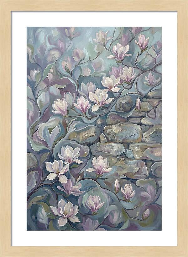 Magnolia Blossoms Against Stone