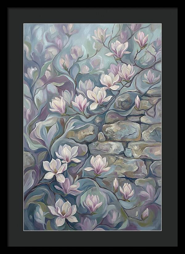 Magnolia Blossoms Against Stone