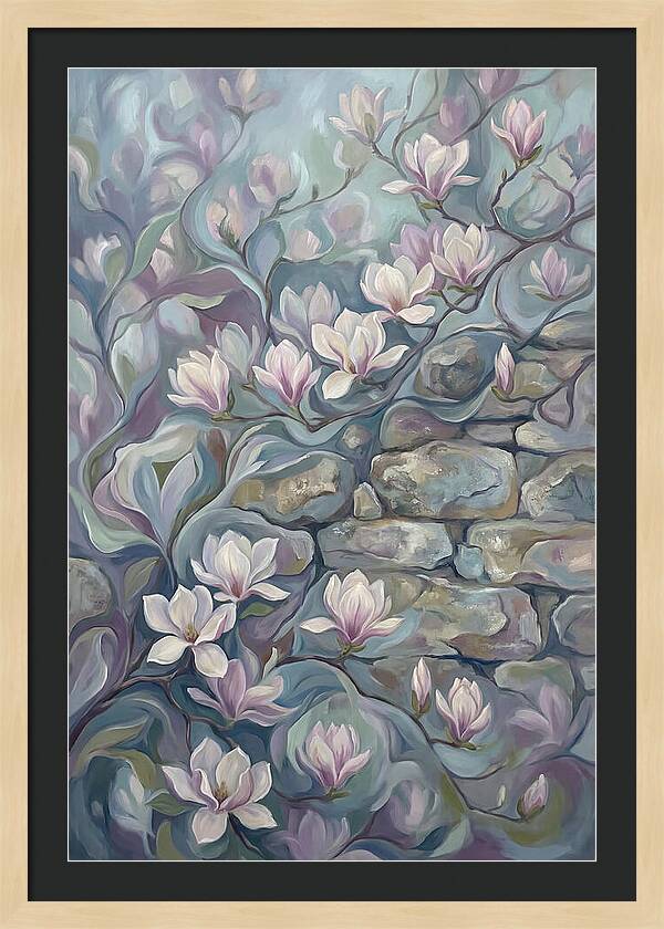 Magnolia Blossoms Against Stone