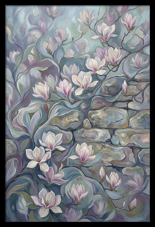 Magnolia Blossoms Against Stone