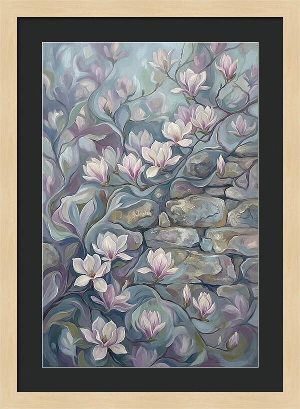 Magnolia Blossoms Against Stone