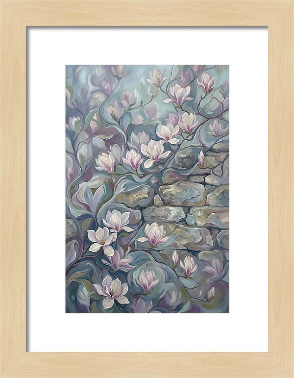 Magnolia Blossoms Against Stone