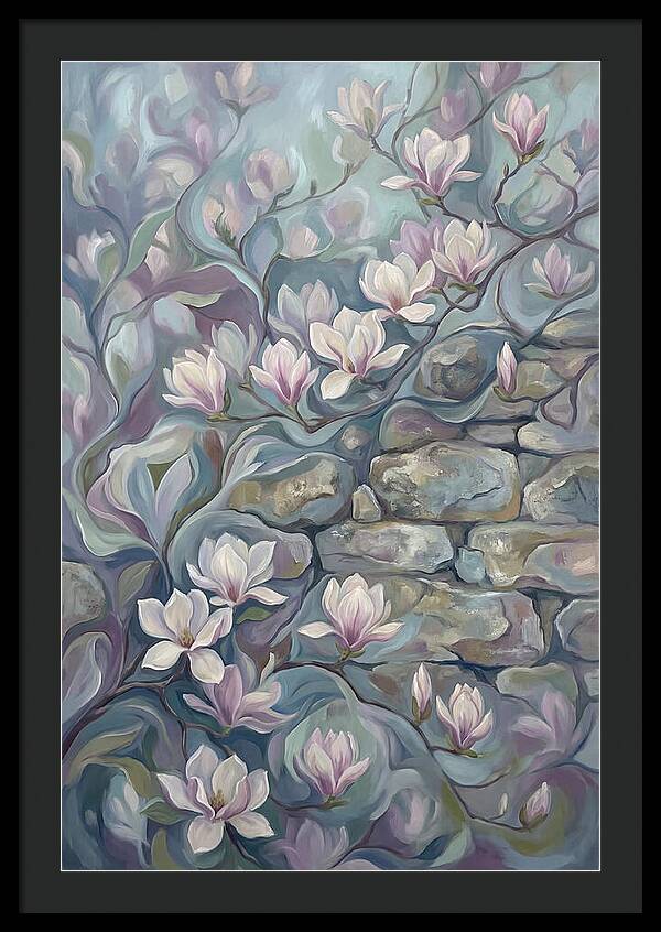 Magnolia Blossoms Against Stone