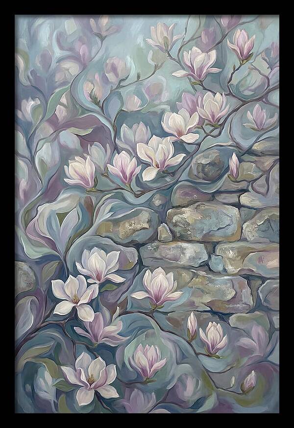 Magnolia Blossoms Against Stone