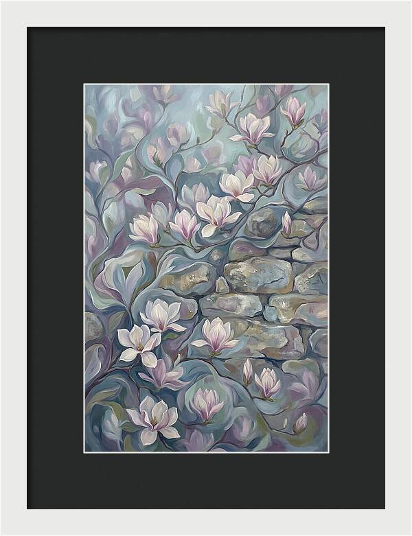 Magnolia Blossoms Against Stone