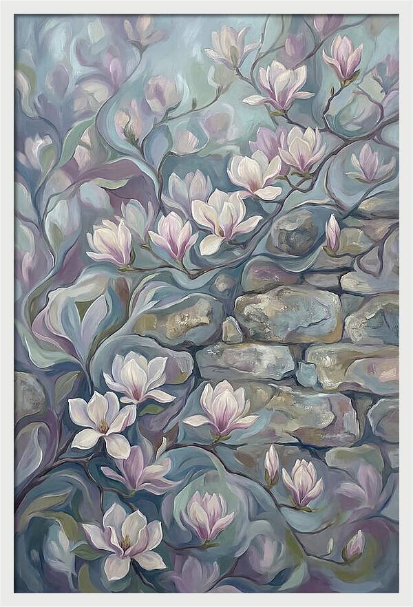 Magnolia Blossoms Against Stone