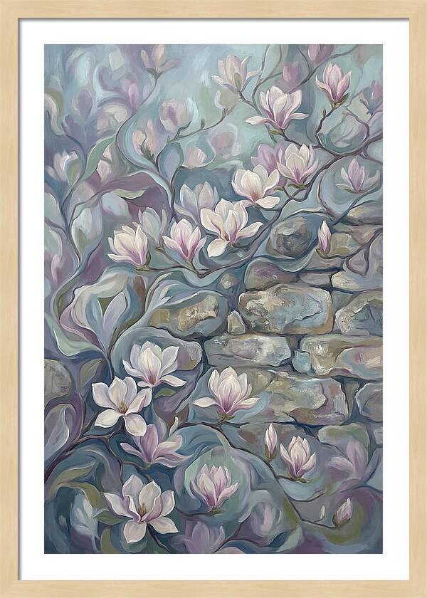Magnolia Blossoms Against Stone
