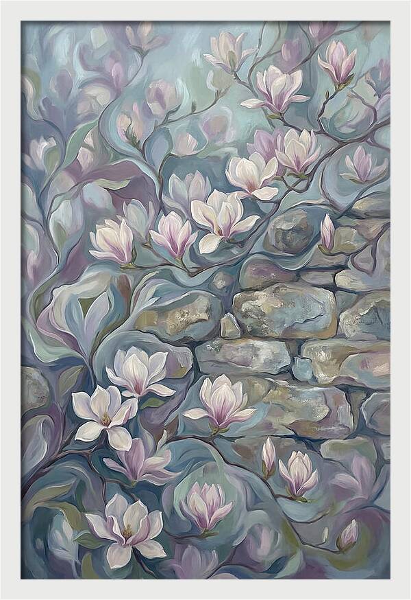 Magnolia Blossoms Against Stone