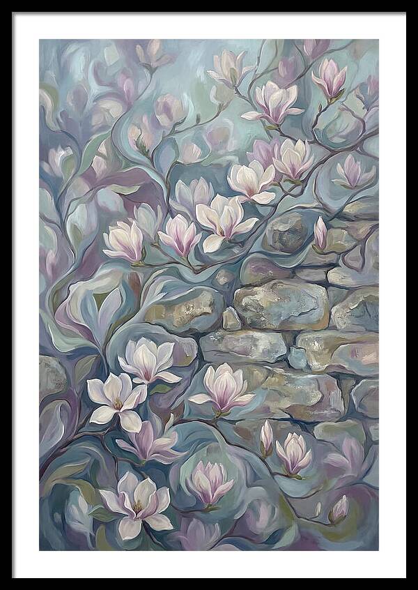 Magnolia Blossoms Against Stone