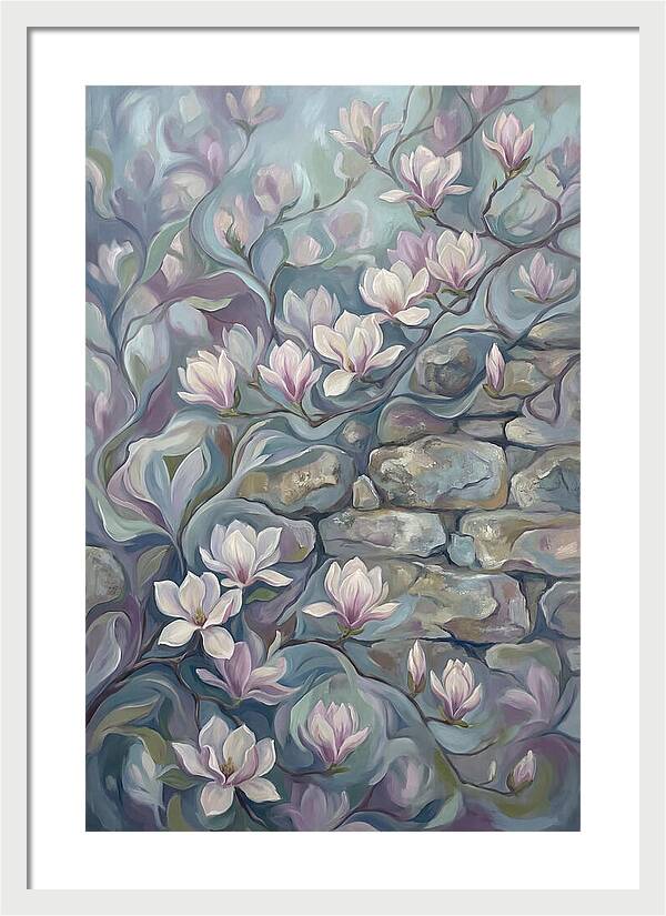 Magnolia Blossoms Against Stone