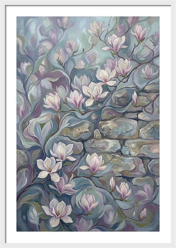 Magnolia Blossoms Against Stone