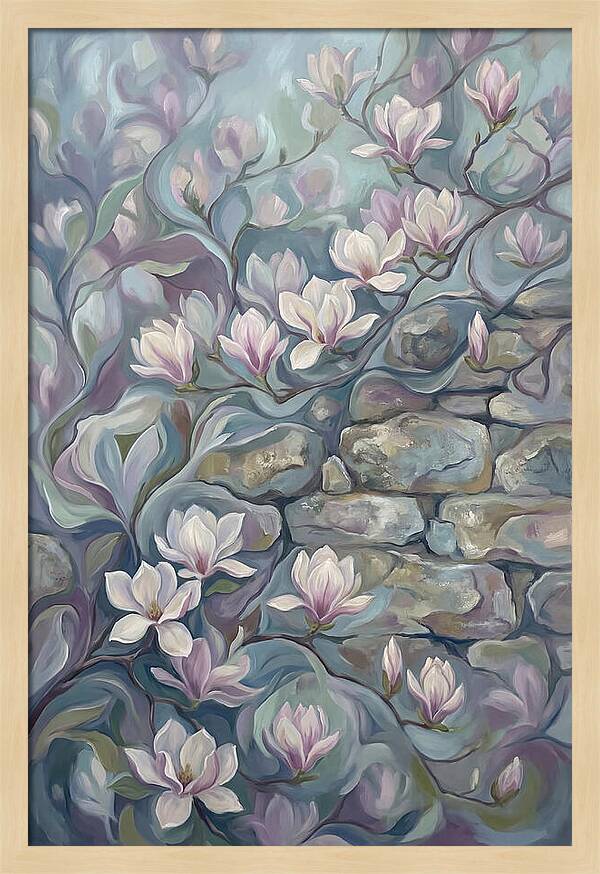 Magnolia Blossoms Against Stone