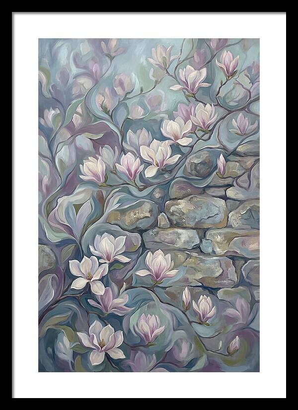 Magnolia Blossoms Against Stone