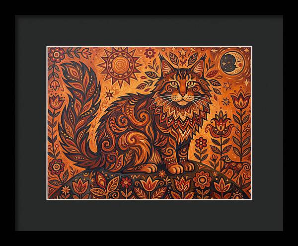 Maine Coon Cat In Folk Art Style