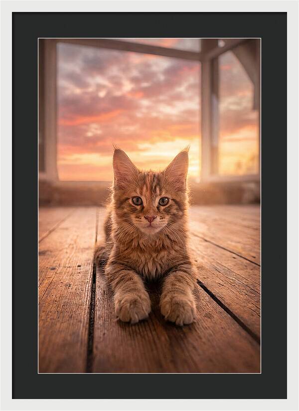 Maine Coon Kitten At Sunset