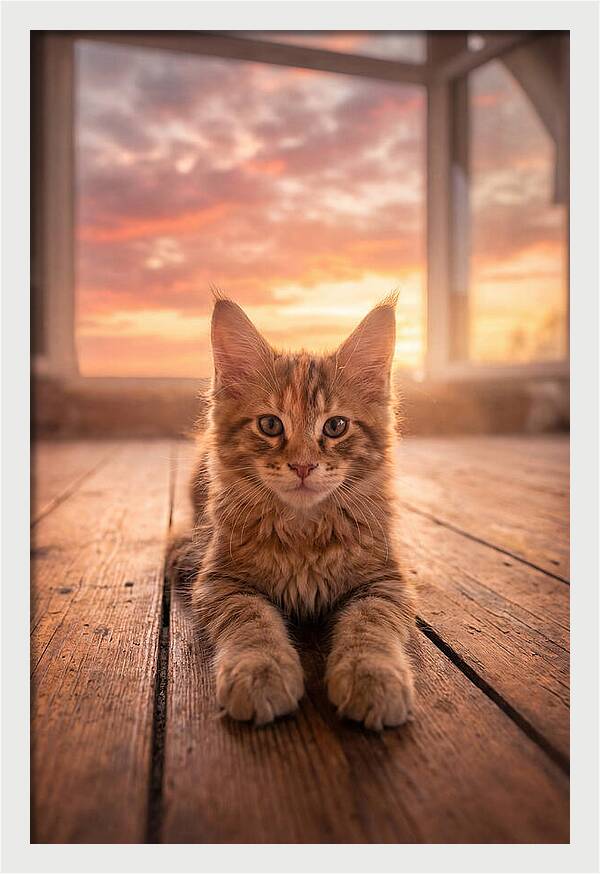 Maine Coon Kitten At Sunset