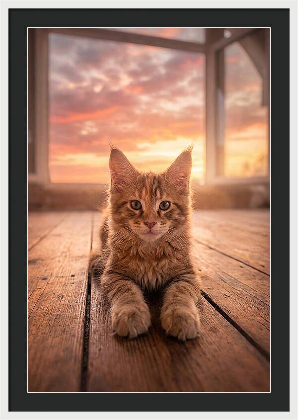 Maine Coon Kitten At Sunset