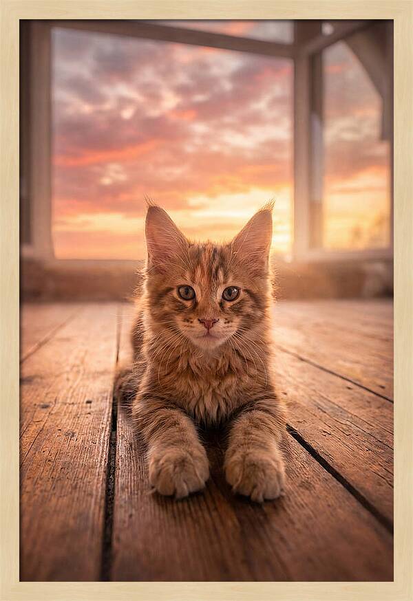 Maine Coon Kitten At Sunset