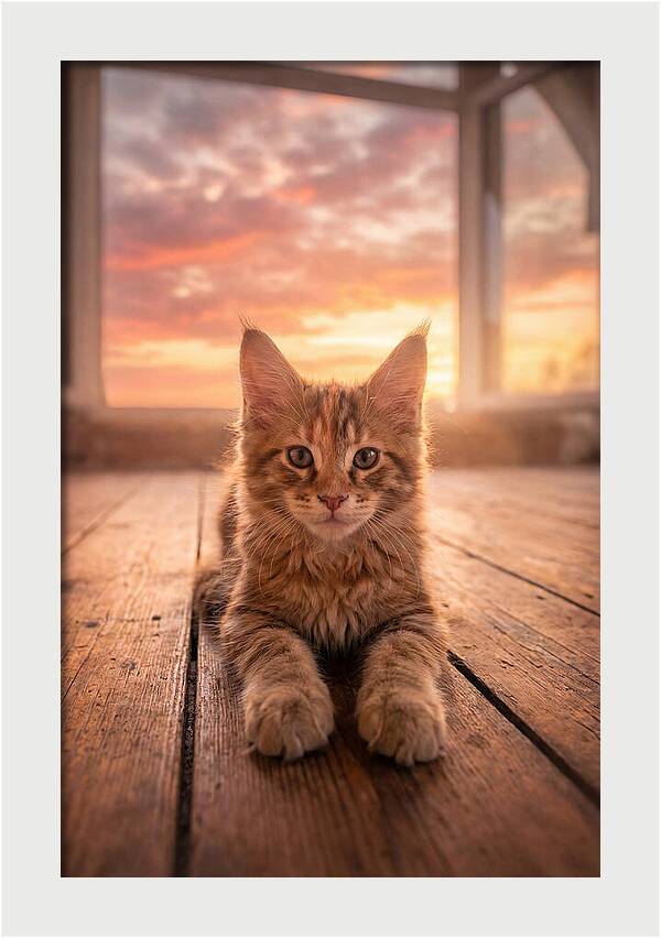 Maine Coon Kitten At Sunset